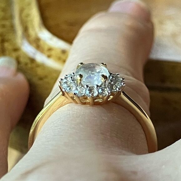 Natural Rainbow Moonstone Sterling Silver Halo Ring Size 6 - Picture 2 of 8